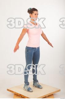 Whole body modeling pose pink t shirt blue jeans of…